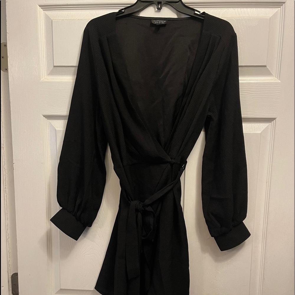 Topshop bubble satin wrap long sleeve mini dress 8